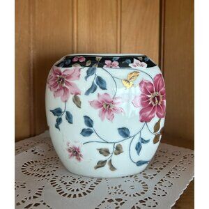 Vintage Otagiri Supreme Pink Floral Porcelain Pillow Vase Japan